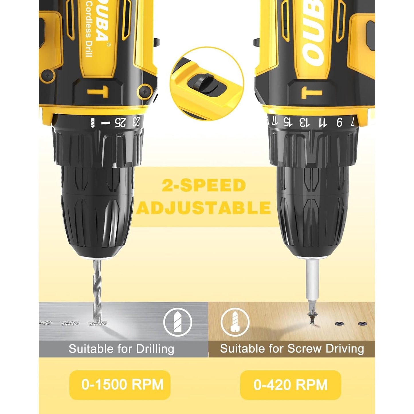 Cordless Drill Set,Electric Drills with Battery and Charger,Built-In LED for Home