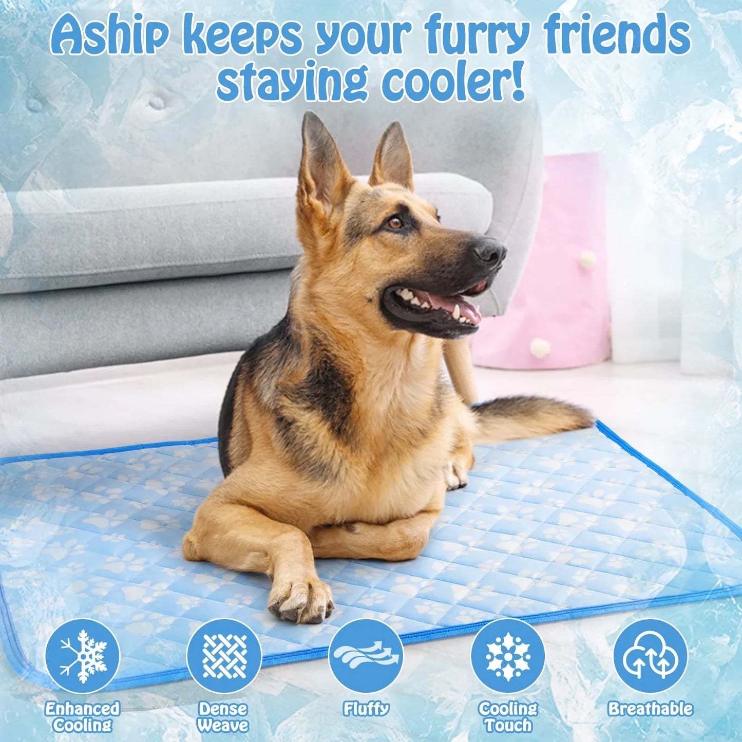 Aship Dog Cooling Mat, 44x 32 Extra Large Self-Cooling Mat for Dog Cat, Arc-Chill Cooling Fiber & Endothermic Color Changing Pet Cooling Pad for Hot Summer, Washable Non Toxic & Foldable