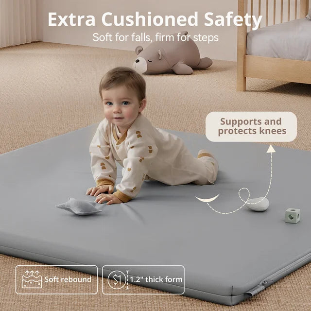 Baby Play Mat, Novashion Vegan Leather Baby Floor Mat Playpen Mat, Thicken Soft Crawling Mat for Infant, Wipe-Clean, 50"x 50", Gray