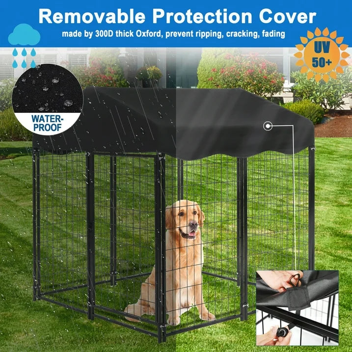 Suchown Outdoor Dog Kennel, 4ft  4.2ft  4.5ft Black Welded Wire Large Dog Playpen with UV Resistant Oxford Cloth Roof
