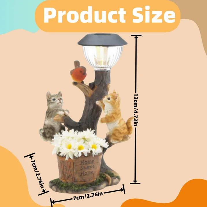 Solar Powered Garden Lantern, Cute Animal Pond Light Dog Solar Statue Warm White Lawn Solar Light LED Decorative Cute Rabbit Figure Ornament with Led Lantern Decorations (Cat)