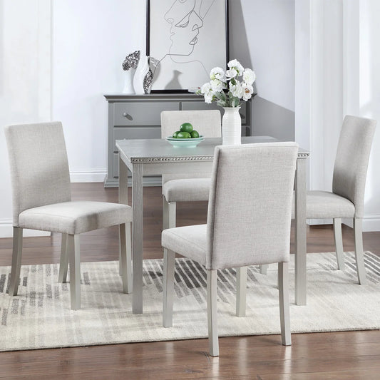 5 Piece Dining Table Set, Rustic Wood Kitchen Table and 4 Upholstered Chairs Set, Farmhouse Square Wooden Dining Room Set for Kitchen Dining Room, for Small Spaces, Breakfast Nook, Gray