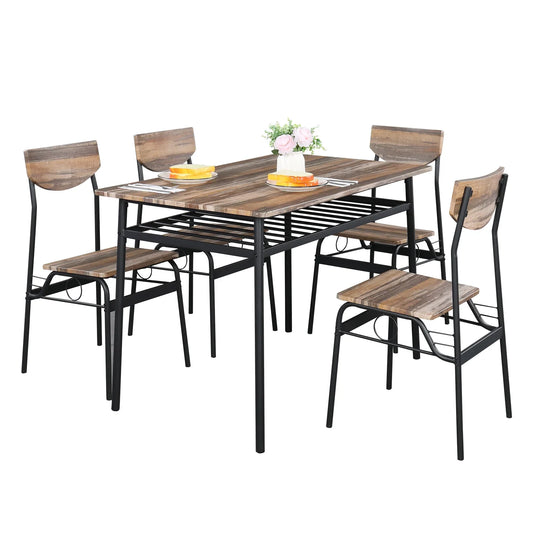 PAPROOS Dining Table Set for 4, 5 Piece Kitchen Table Set with Wooden Top and Metal Frame, Heavy Duty Dinette Sets for Breakfast Nook, Industrial Style Dining Room Table and Chairs, Natural&Black