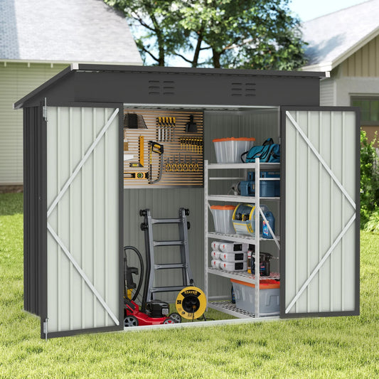 Segmart Outdoor Storage Shed, 6x4FT Galvanized Steel Metal Bike Shed with Lockable Door, Waterproof Outdoor Garden Storage Tools Shed with Apex Roof, for Garden, Backyard, Gray