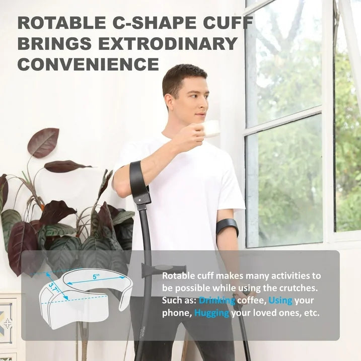 HEALTHBAZAAR Adult Forearm Crutches with Ergonomic Handles,Continuous Height Adjustment,All Terrain Tip  Non Slip Base,Magnetic Handle