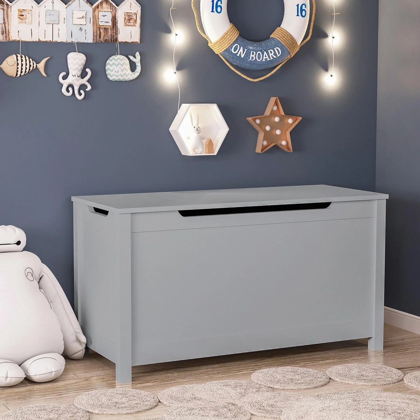SESSLIFE Toy Storage Box, Wooden Toy Box and Storage Chest with Seating Bench, Toy Chest with Safety Hinged Lid, Gift for Boys Girls