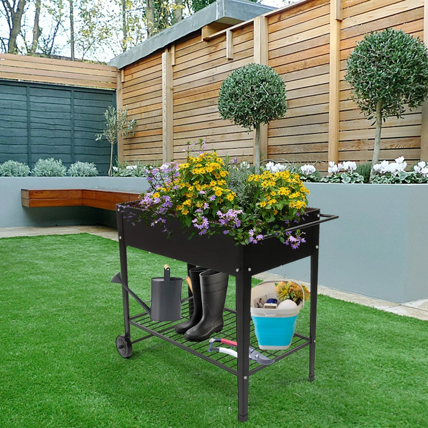 Segmart Raised Garden Bed, Outdoor/Indoor Herb Garden Above Ground Raised Planter Boxes with Legs, Raised Garden Bed On Wheels Patio for Vegetable herb, SS2245