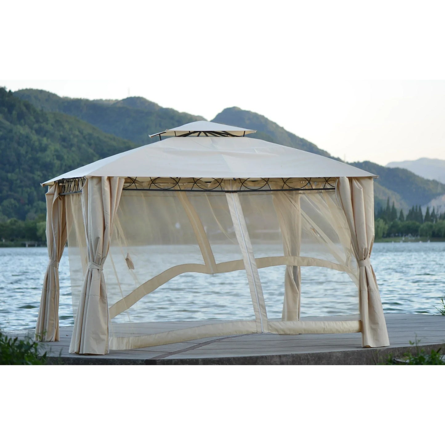 Grill Gazebo Party Canopy Tent, SEGMAT BBQ Garden Canopy with 4 Zippered Mesh Curtains and Double Layer Top, Water and UV-Resistant Polyester Party Activities Center Canopy for 5-6 Person, S9651
