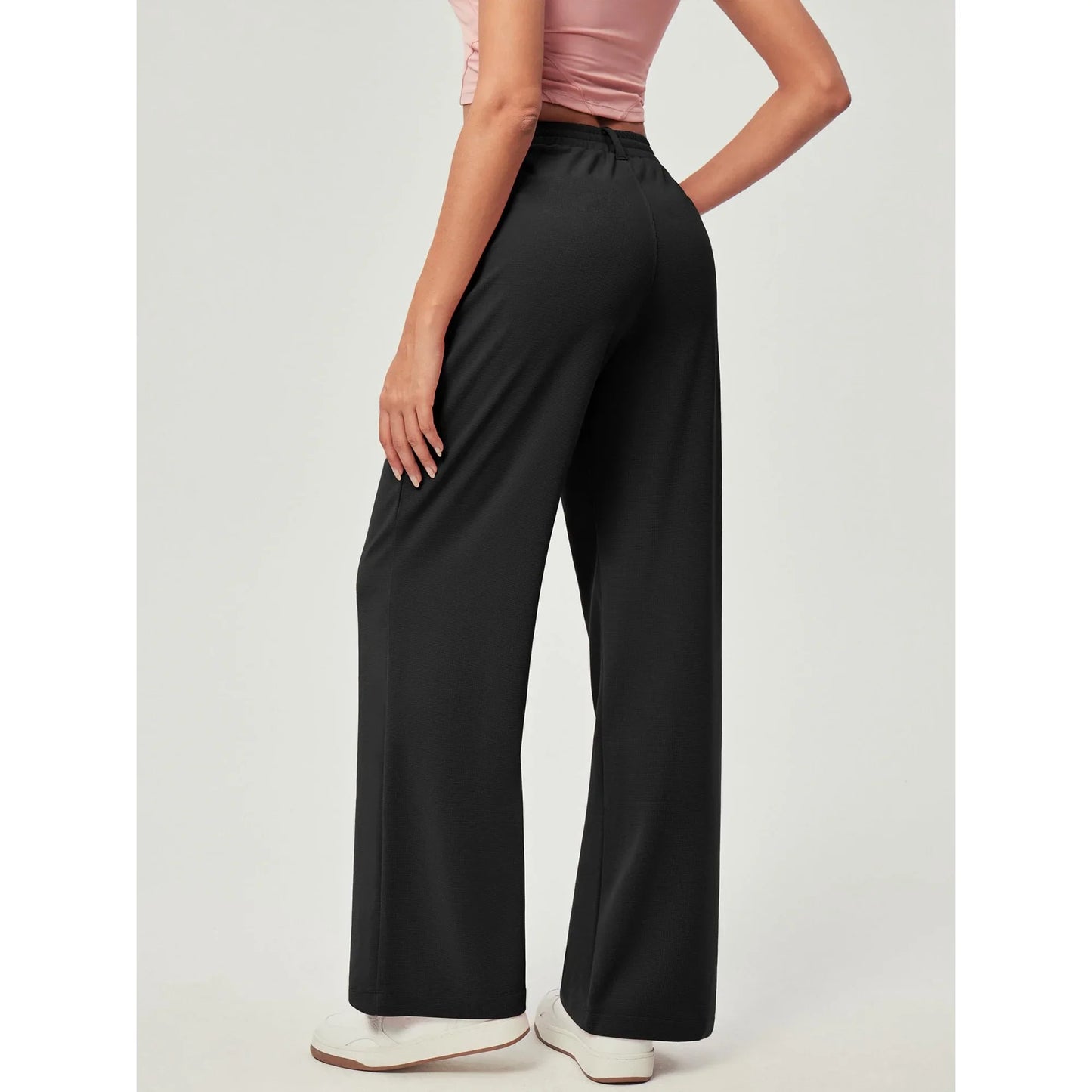 TEMOFON Womens Pants Casual Wide Leg Dress Pants Black Loose Lightweight Comfort Trousers Flowy Work Dress Pant L