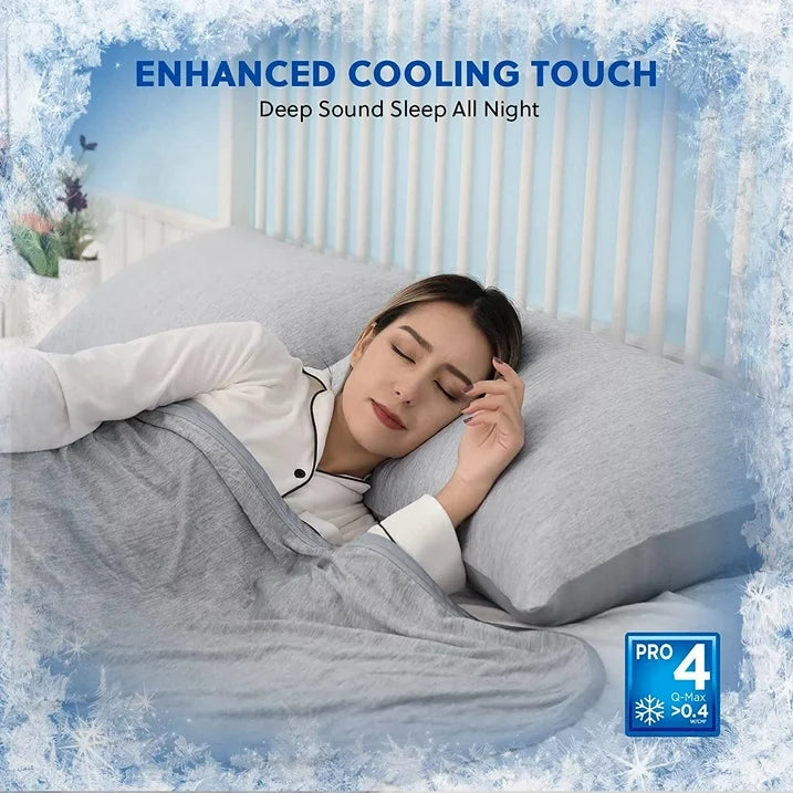 Aship Cooling Pilowcase, Summer Pillowcase with Japanese Arc-Chill Cooling Fiber, All season Standard Pillow Case with Hidden Zipper, 2 Pack, 20"x26" Gray