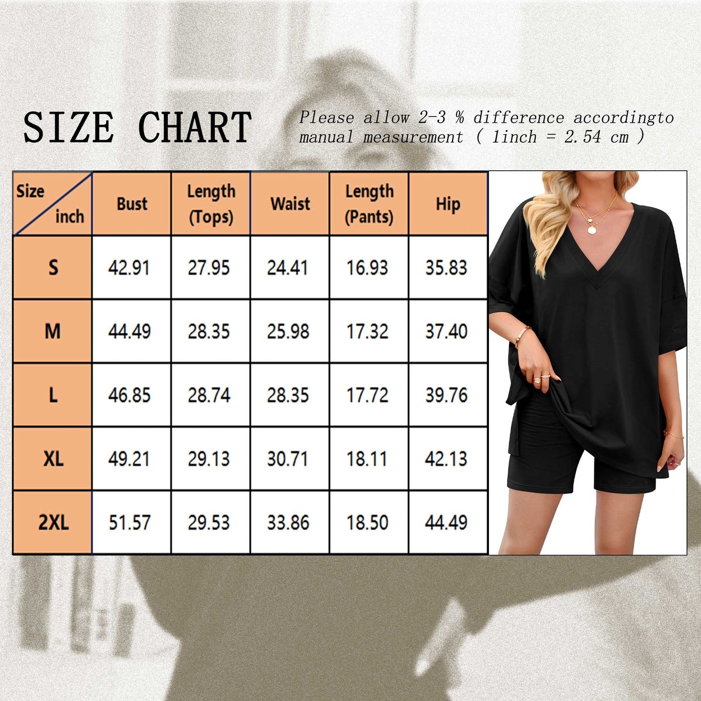 TEMOFON Women Pajamas 2 Piece Lounge Sets Oversized V Neck T Shirts Tops Biker Shorts Set Loungewear Outfits Tracksuit