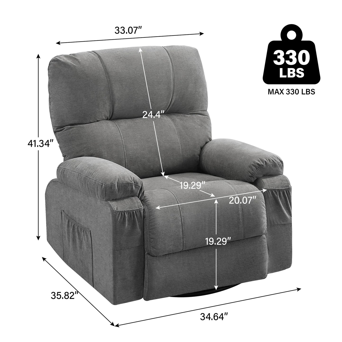 Segmart Swivel Rocker Recliner Chair with Soft Cushion and Backrest, 360 Degree Swivel Rocking Single Sofa with Side Pocket, Big Large Oversized Recliner Chair for Living Room, Gray