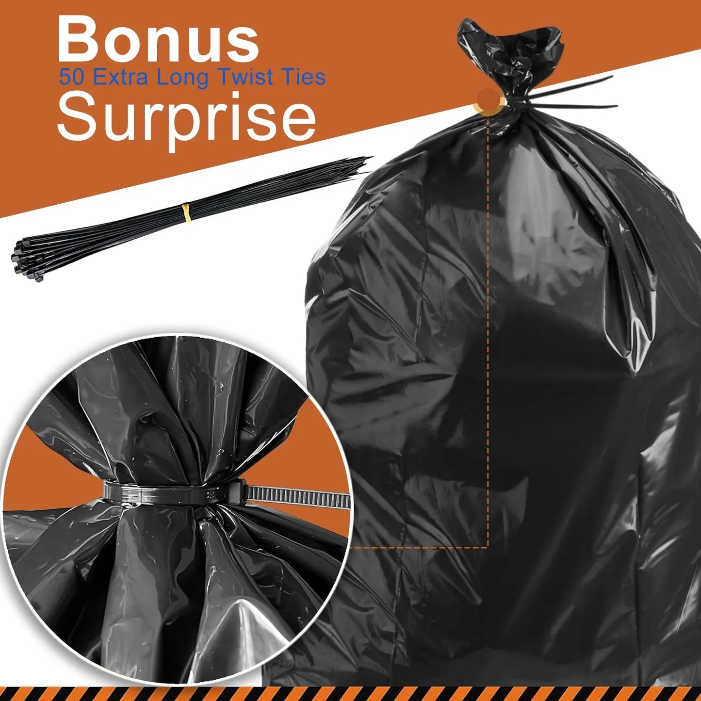 55 Gallon Trash Bags, Heavy Duty Outdoor Garbage Bags (50 Count) for Waste, Lawn and Leaf ,1.5 Mil