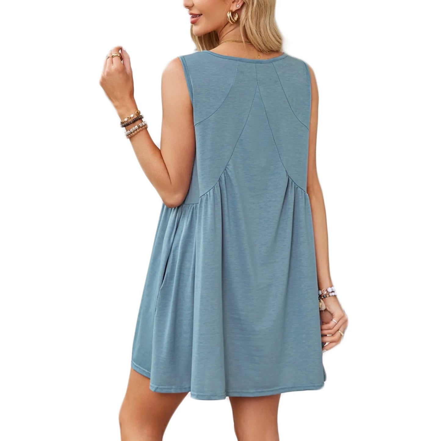 SHIBEVER Womens Summer Sleeveless Mini Dress Casual Loose V Neck Sundress with Pockets Dresses for Womens Clothes Tunic Casual Swing Dress