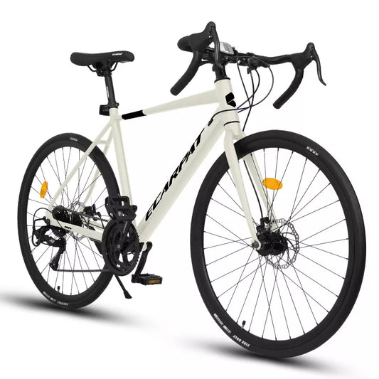 BestParts 700C Road Bike, Lightweight Commuter Bicycle for Adults, 16-Speed Urban Racing Bike with Disc Brakes, 28 Inch Aluminum Frame, Cream