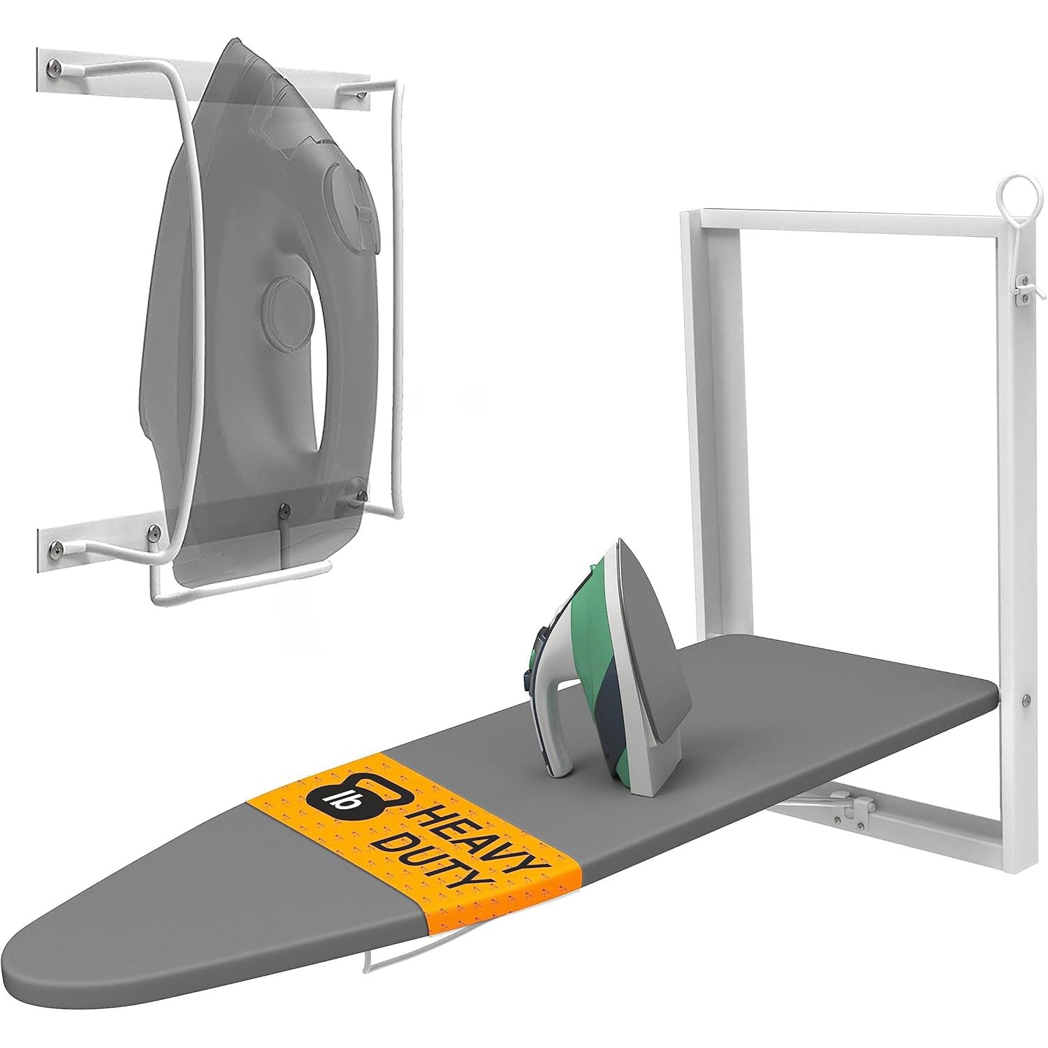 Xabitat Wall Mounted Ironing Board with Iron Holder, 36.2" X 12.2" Compact Mount Fold Down Iron Board for Small Spaces, Space Saving with Cotton Fabric Cover, White and Grey