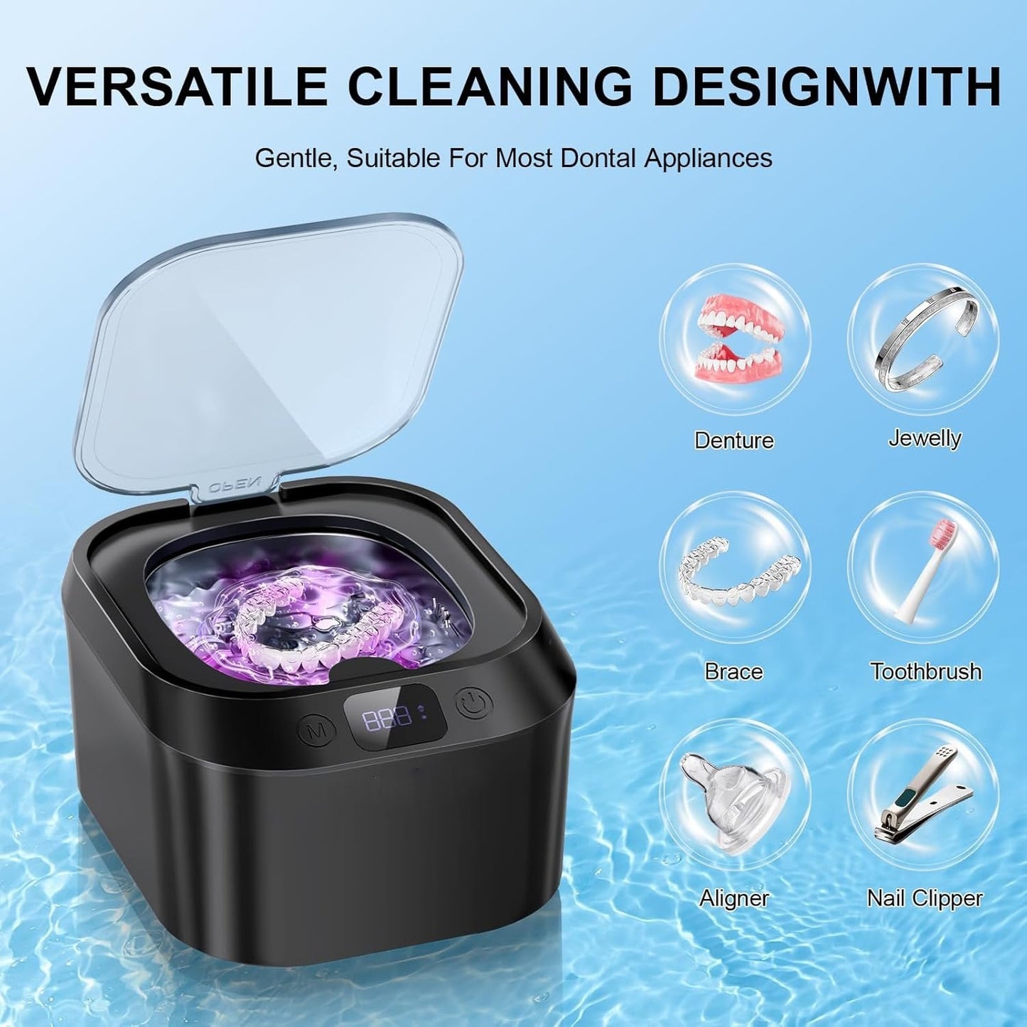 Ultrasonic Retainer Cleaner, 48Khz Professional Retainer Cleaner Machine with Digital Timer, Portable Ultrasonic Jewelry Cleaner