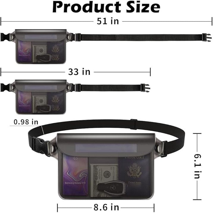 3 Pack Waterproof Fanny Pack Waterproof Pouch Dry Bag for Phone Passport Wallet Purse with Waist Strap Floating Waterproof Bags for Travel Beach Swimming Kayaking Boating Pool Accessories
