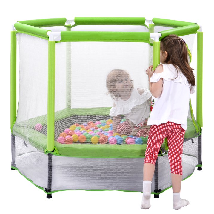 SHINPT 55 Toddlers Trampoline with Safety Enclosure Net and Ocean Balls, Indoor Outdoor Mini Trampoline for Kids Age2 9, Entertainment Trampoline for Backyard, Patio
