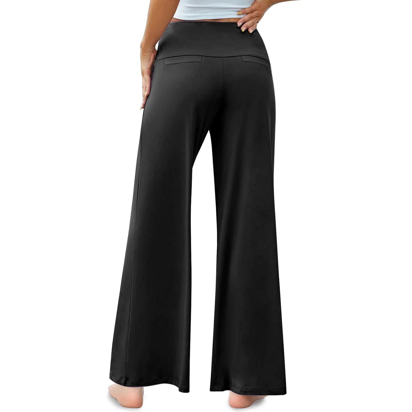 TEMOFON Womens High Waist Pants Casual Stretchy Wide Leg Palazzo Lounge Pants Comfy Loose Fit Dress Pants Black