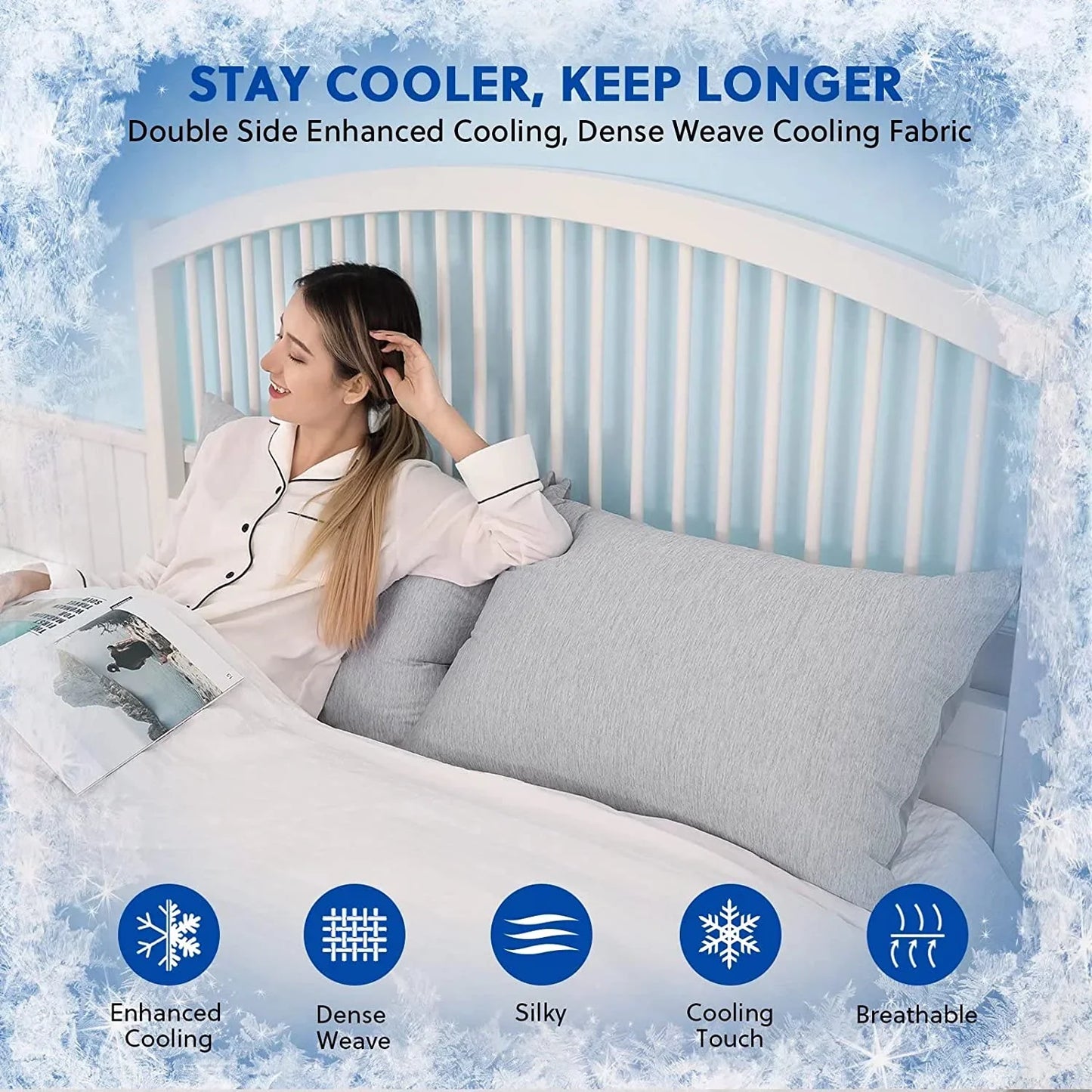 Aship Cooling Pilowcase, Summer Pillowcase with Japanese Arc-Chill Cooling Fiber, All season Standard Pillow Case with Hidden Zipper, 2 Pack, 20"x26" Gray
