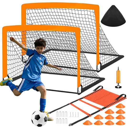 stusgo Kids Soccer Goals for Backyard Set, 2 Pack Pop Up Soccer Goal with Soccer Nets, 4x3 FT Soccer Goals, Includes Soccer Ball, Agility Ladder, Cones  Carry Bag, Perfect for Youth Outdoor Sports