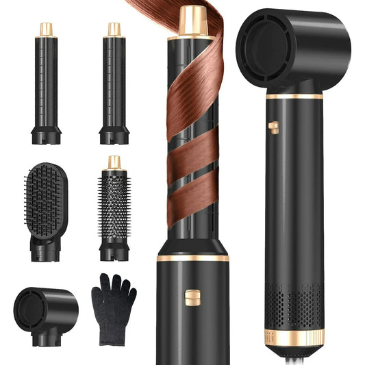 5 in 1 Hair Dryer Brush Hot Air Curling Brush Negative Ion Air Styler，Multi Function Blow Dryer Brush with Curling Wand, Straightening Brush, and Volumizing Hot Air Brush for All Hair Types（Black）