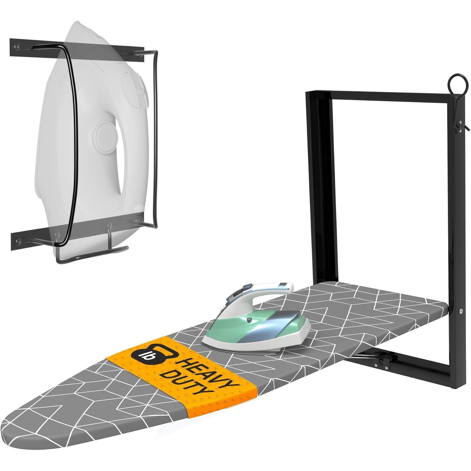 Xabitat Wall Mounted Ironing Board with Iron Holder, 36.2" X 12.2" Compact Mount Fold Down Ironing Board for Small Spaces, Space Saving with Cotton Fabric Cover, Black and Grey
