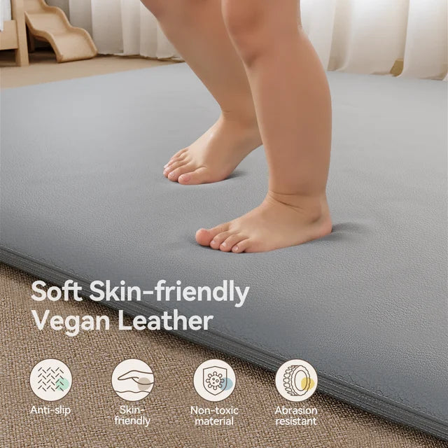 Baby Play Mat, Novashion Vegan Leather Baby Floor Mat Playpen Mat, Thicken Soft Crawling Mat for Infant, Wipe-Clean, 52"x 45", Gray