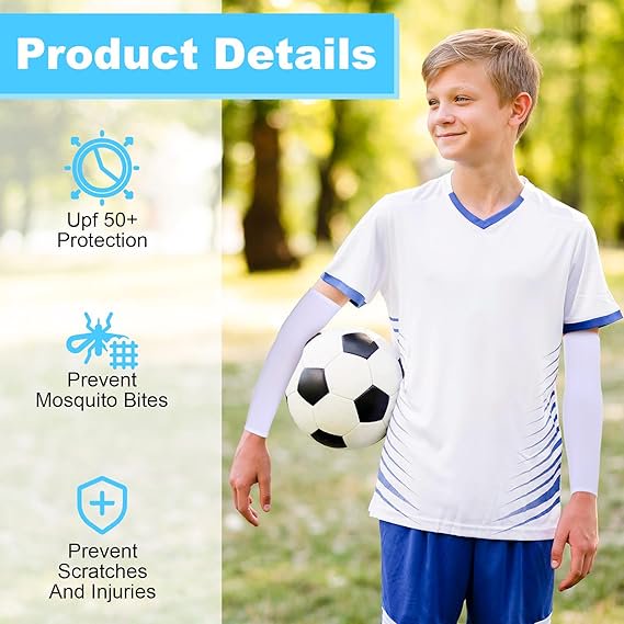 6 Pairs Sports Arm Sleeves for Kids Basketball Baseball Football Arm Sleeves UV Sun Protection Cooling Arm Compression Cover Sleeve for Boys Girls (8-10 Years)