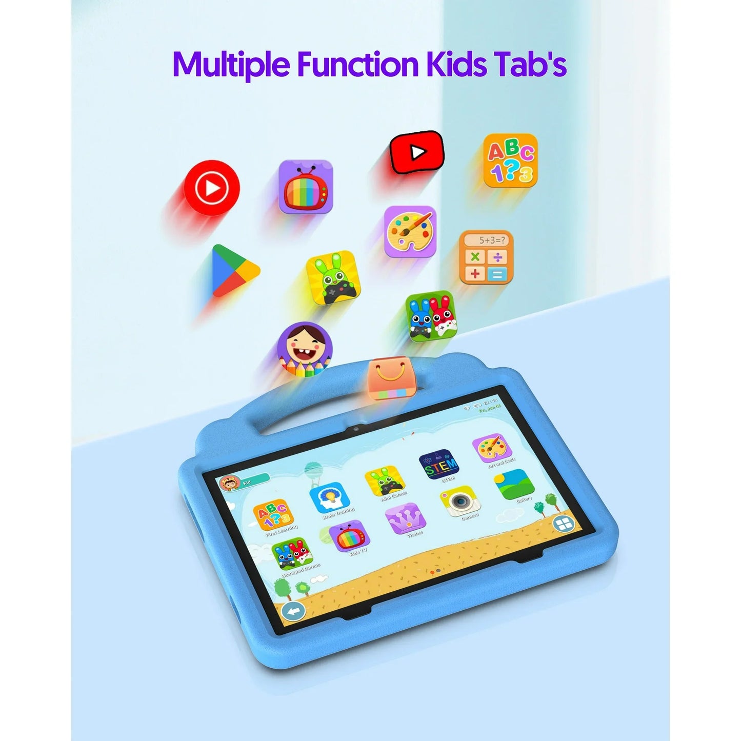 PUTECCH Kids 10 Tablet, Android 14 Tablet for Kids, Parental Control Pre Installed Education Apps, 6GB RAM 64GB Storage, 6000mAh, WiFi 6, EVA Shockproof Case  Blue