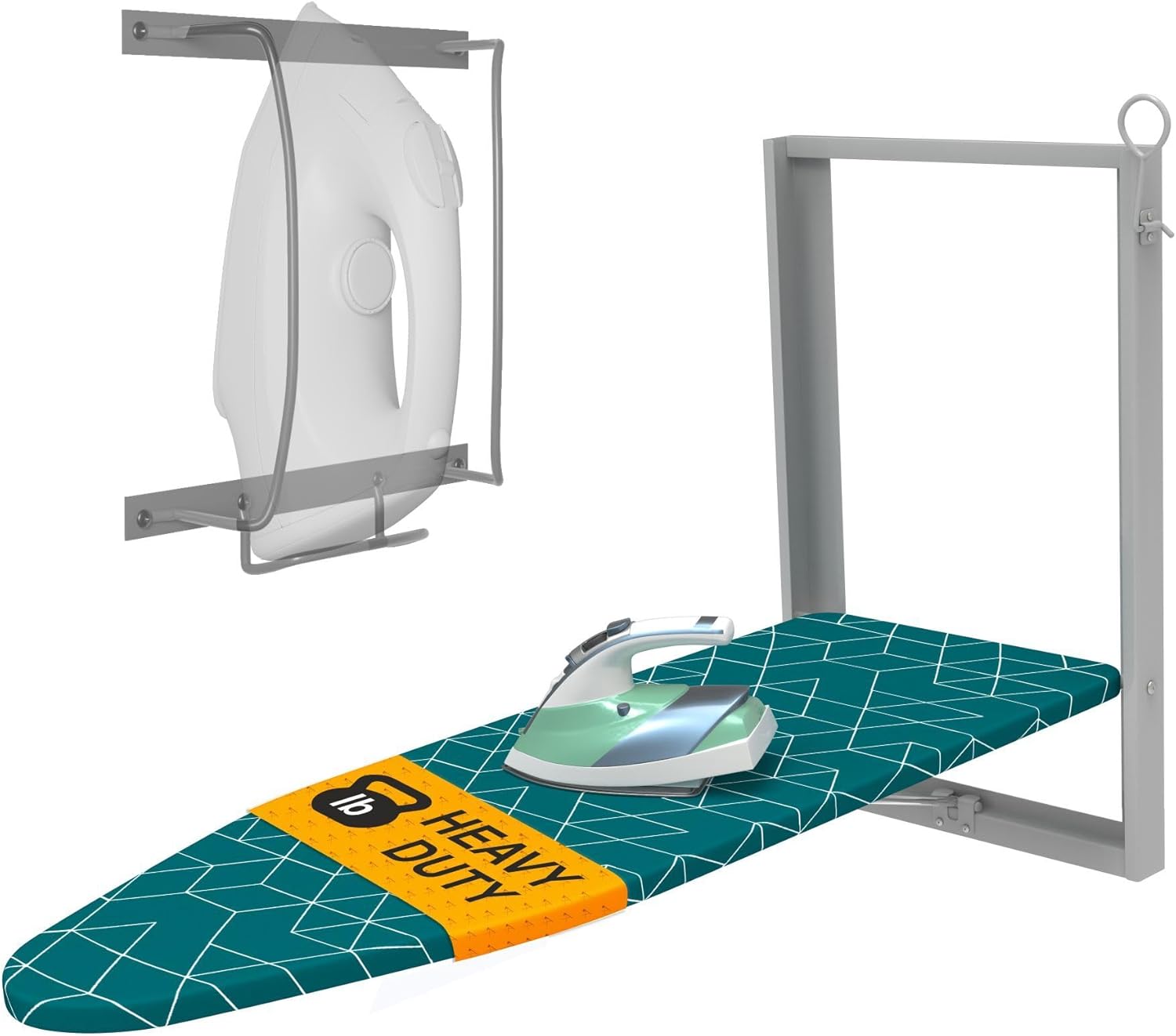 Xabitat Wall Mounted Ironing Board with Iron Holder, 36.2" X 12.2" Compact Mount Fold Down Ironing Board for Small Spaces, Space Saving with Cotton Fabric Cover, Green and Grey