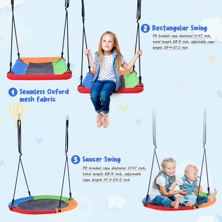Sesslife TE779 5 in 1 Metal Swing Set with Seesaw, Slide, Horizontal Bar, A Frame for Kids
