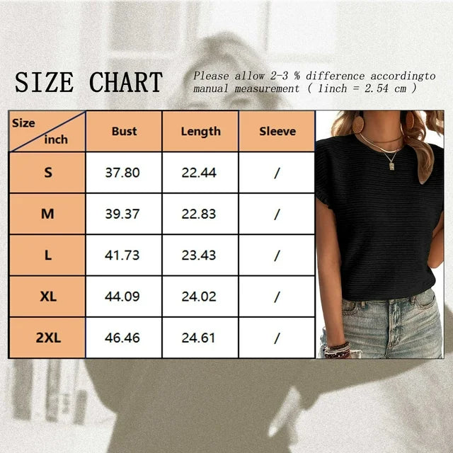 SHIBEVER Women Summer Tops Casual Round Neck Cap Short Sleeve Ruffle T Shirts Comfy Knit Loose Fit Solid Color Tee Shirts