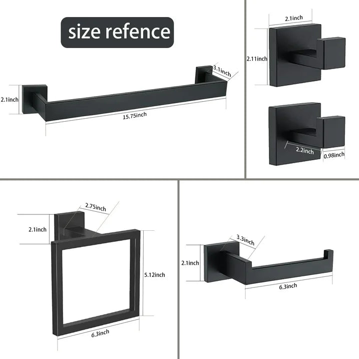 Stusgo 5 Piece Matte Black Bathroom Hardware Set  304 Stainless Steel Bathroom Towel Holder Set