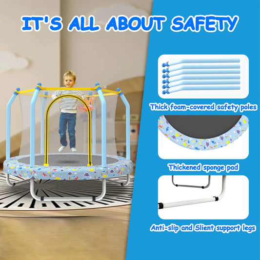 BTMWAY 55 Toddler Trampoline with Enclosure, Child's Mini Trampoline for Kids, Indoor  Outdoor Baby Trampoline with Basketball Hoop, Children's Trampoline with ASTM Certification