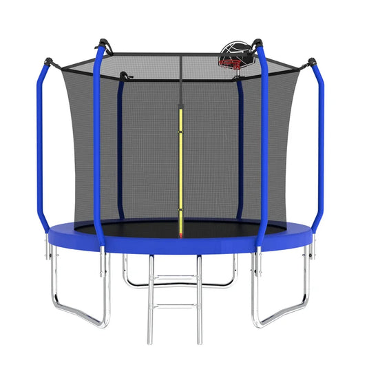 SHINPT 8FT Outdoor Trampoline with Safety Enclosure Net, Recreational Trampoline with Basketball Hoop, Ideal for Children, Park, Kindergarten, Backyard, ASTM Approval