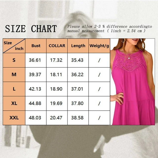 SHIBEVER Womens Summer Hollow Out Halter Dresses Casual Sleeveless A-Line Tiered Swing Sundress Beach Vacation Mini Dress for Womens Clothes Lace Crochet Babydoll Dresses