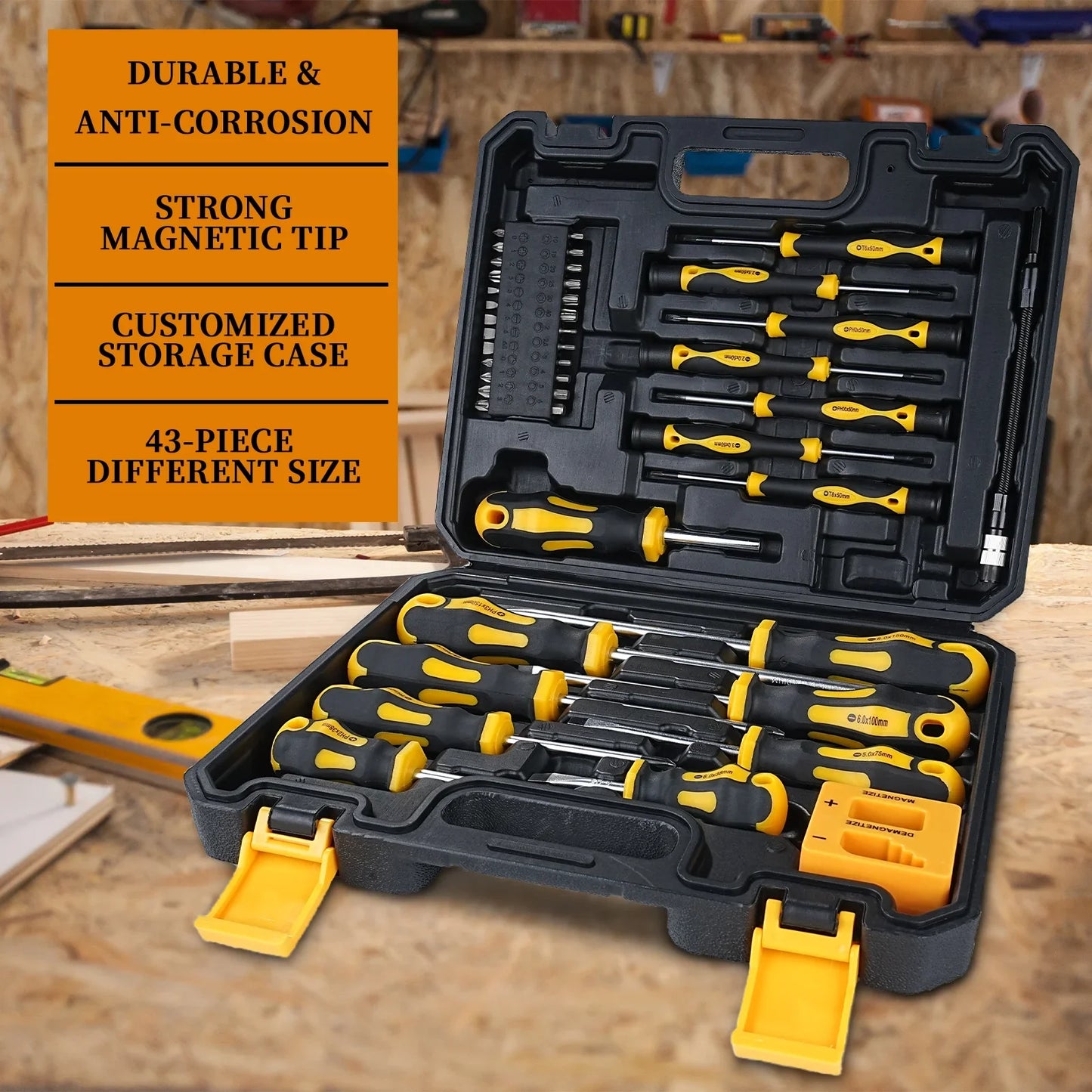 Goobetter 43pcs Magnetic Screwdriver Set - With Magnetic Adjustment Tool + Bendable Extension + 25 Bits | Phillips/Flathead Precision Screwdriver Set for Precision Repair, Electronics and Home DIY
