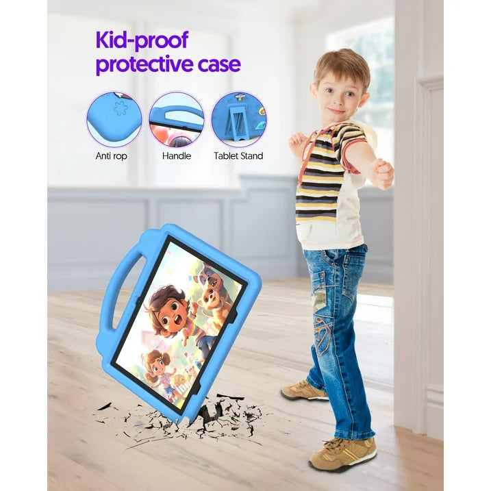 PUTECCH Kids 10 Tablet, Android 14 Tablet for Kids, Parental Control Pre Installed Education Apps, 6GB RAM 64GB Storage, 6000mAh, WiFi 6, EVA Shockproof Case  Blue