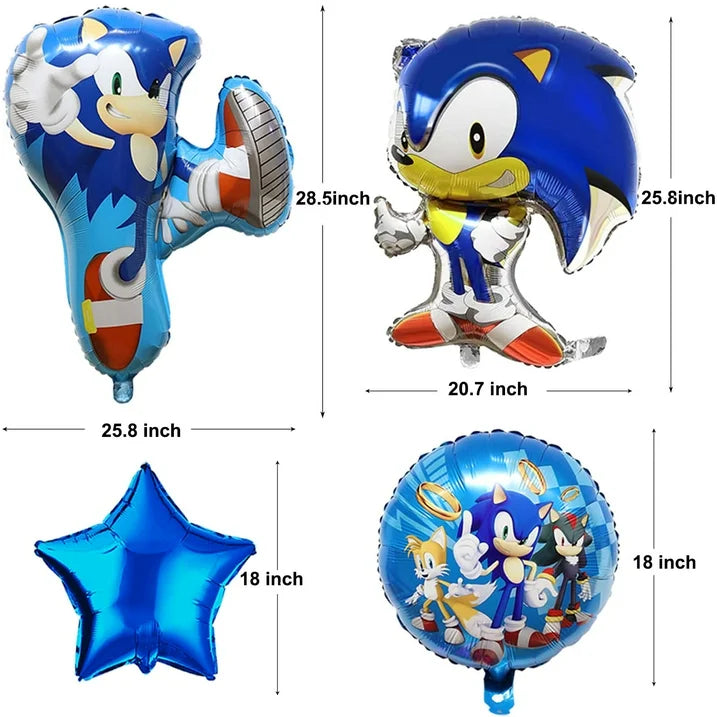 6PCS Sonic Birthday Party Supplies Video Gamers Hedgehog Foil Balloon Bouquet Decorations