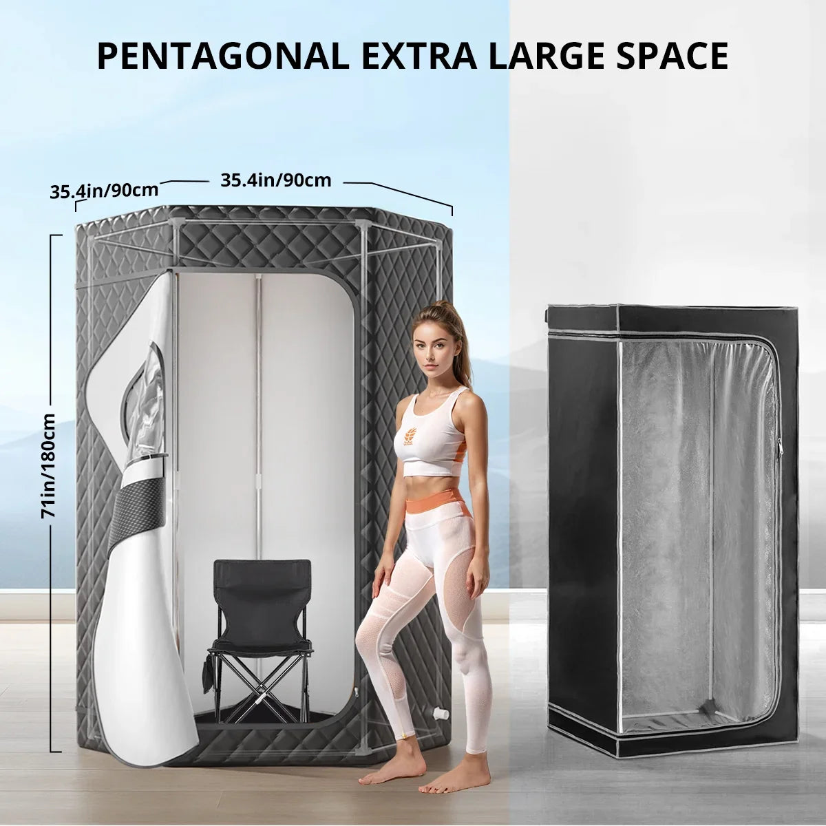 Portable Sauna Tent for Home, Novashion Personal Steam Sauna Box, with 3L&1200W Steamer, 15 Levels Heating, 60 Minutes Timer, Chair, Remote Control, Grey