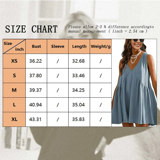 SHIBEVER Womens Summer Sleeveless Mini Dress Casual Loose V Neck Sundress with Pockets Dresses for Womens Clothes Tunic Casual Swing Dress