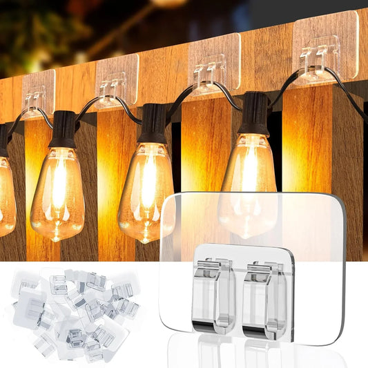 95Pcs Hooks for Outdoor String Lights Clips Christmas Light Gutter Hooks Clip Hangers for Outside Cable Clips with Waterproof Adhesive Strips Clear Sticky Cord Holders Rope Organizer