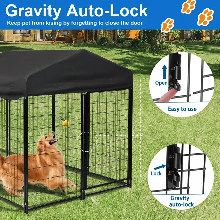 Suchown Outdoor Dog Kennel, 4ft  4.2ft  4.5ft Black Welded Wire Large Dog Playpen with UV Resistant Oxford Cloth Roof