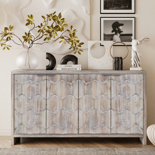 Accent Cabinet Farmhouse Style 4 Door Wooden Cabinet Sideboard Buffet Server Cabinet Storage Cabinet, for Living Room, Entryway, Hallway, Office, Kitchen and Dining Room