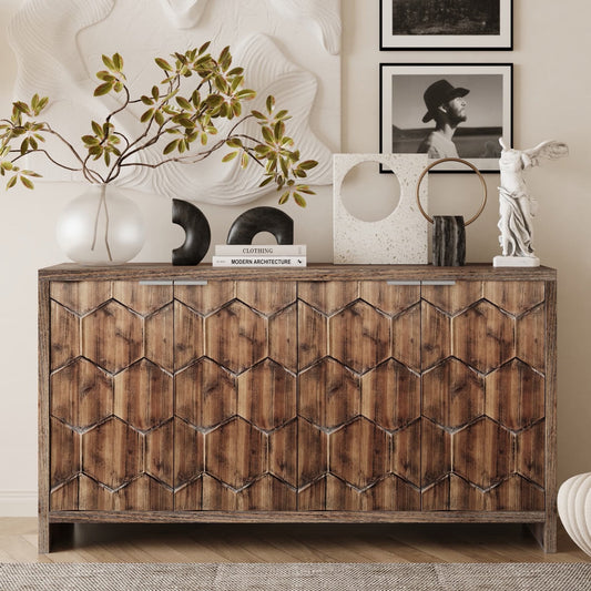 Accent Cabinet Farmhouse Style 4 Door Wooden Cabinet Sideboard Buffet Server Cabinet Storage Cabinet, for Living Room, Entryway, Hallway, Office, Kitchen and Dining Room