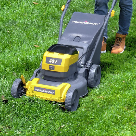 Cordless Electric 17 Lawn Mower, Segmart Battery Lawn Mower for 0.35 Acre lawns, 17Inch Cutting Deck, 5 Mowing Heights, Yellow