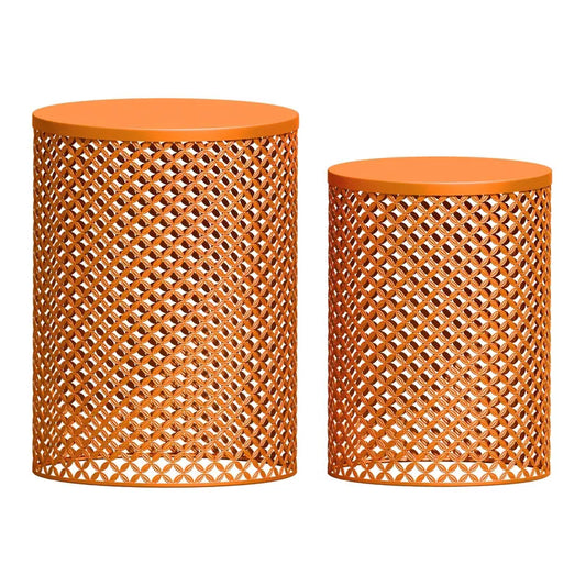 GlasFlength Patio End Tables, 2PCS Modern Cutout Patio Accent Table, Iron Side Table Weather Resistant, Iron Frame Patio Furniture, Orange 14.5"
