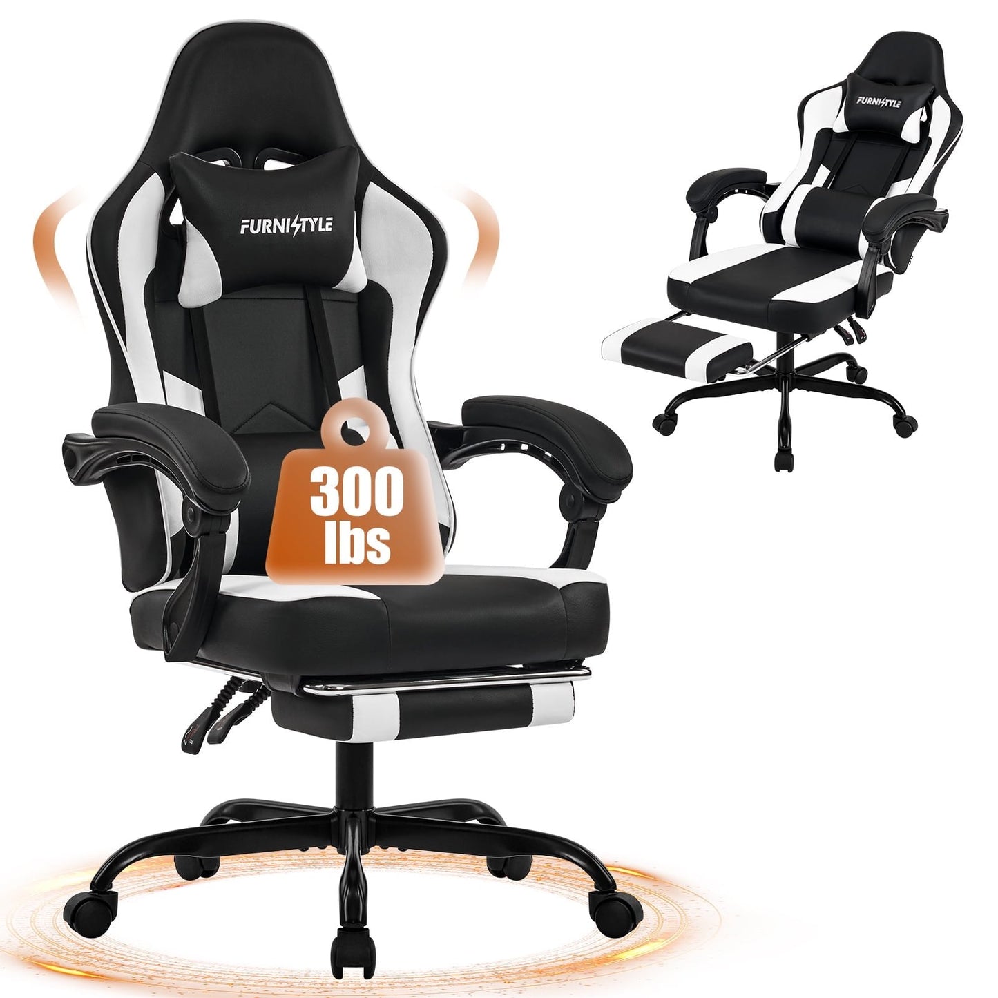 Gaming Chair, Video Game Chair with Headrest and Lumbar Support,High Back Ergonomic Computer Chair with Footrest,Swivel Desk Office Chair, Black